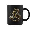 Book Lovers Dragon Fantasy Art Mythical Creatures Yellow Bookworm Chinese Dragon Graphic Print Coffee Mug