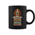 Cute Basset Hound Dog Reading On Pile Of Books Graphic Print Coffee Mug