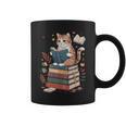 Cute Cat Reading Books With Tea Graphic Print Coffee Mug