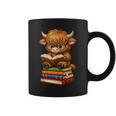 Cute Highland Cow With Glasses Reading Books Graphic Print Coffee Mug Cute Highland Cow With Glasses Reading Books Graphic Print Coffee Mug