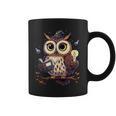 Cute Wizard Owl Reading Book Magic Candle Graphic Print Coffee Mug
