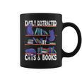Easily Distracted By Cats And Book Bookworm Cat Lover For Men Women Graphic Print Coffee Mug