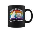 Easily Distracted By Cats And Books – Retro Sunset Rainbow Graphic Print Coffee Mug