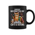 Easily Distracted By Cats And Books Book Lover Cat Graphic Print Coffee Mug