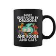 Easily Distracted By Dragons Books Cats Fantasy Book Lover Graphic Print Coffee Mug