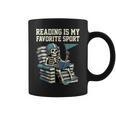 Football Skeleton Reading On Book Stack Graphic Print Coffee Mug Football Skeleton Reading On Book Stack Graphic Print Coffee Mug