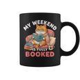 My Weekend Is Fully Booked Cute Cat Book Lover Dad Joke Graphic Print Coffee Mug
