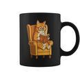 Ginger Tabby Cat Reading Book Glasses Retro Illustration Graphic Print Coffee Mug