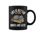 Life Is Better With Books And Cats Cat Owner Books Lover Men Women Kids Graphic Print Coffee Mug
