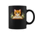Orange Cat Reading Book Flowers Graphic Print Coffee Mug Orange Cat Reading Book Flowers Graphic Print Coffee Mug