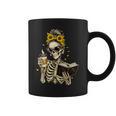 Skeleton Girl Drinking Coffee Bow Sunflower Book Lover Graphic Print Coffee Mug