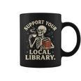 Support Your Local Library Skeleton Reading Books Librarian Graphic Print Coffee Mug