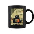 Vintage Japanese Cat Book Lovers Librarian Cat Dad Teacher Graphic Print Coffee Mug