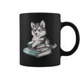 Women's Adorable Watercolor Husky Puppy Dog Reading Books Graphic Print Coffee Mug