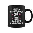 Women's Easily Distracted By Wolves And Books – Book & Wolf Lover Graphic Print Coffee Mug