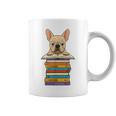 Cute French Bulldog Reading On Pile Of Books Graphic Print Coffee Mug Cute French Bulldog Reading On Pile Of Books Graphic Print Coffee Mug