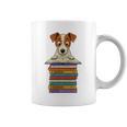 Cute Jack Russel Dog Reading On Pile Of Books Premium Tri-Blend Graphic Print Coffee Mug