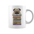 Cute Pug Dog Reading Book On Pile Of Books Graphic Print Coffee Mug
