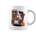 Ghost With Bookshelf Halloween Bookish Premium Tri-Blend Graphic Print Coffee Mug