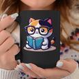 Adorable Book Lover Calico Cat With Reading Glasses Cute For Men Women Kids Graphic Print Coffee Mug Unique Gifts