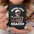 Bonafide Reader Cute Skeleton Reading a Book Lover Bookish Graphic Print Coffee Mug Unique Gifts