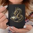 Book Lovers Dragon Fantasy Art Mythical Creatures Yellow Bookworm Chinese Dragon Graphic Print Coffee Mug Unique Gifts