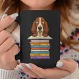 Cute Basset Hound Dog Reading On Pile Of Books Graphic Print Coffee Mug Unique Gifts