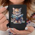 Cute Cat Wearing Glasses Reading a Book Graphic Print Coffee Mug Unique Gifts