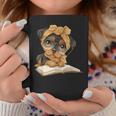Cute Dog Reading Book Bandana Pup Reader Graphic Print Coffee Mug Unique Gifts