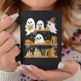 Cute Halloween Ghost Bookshelf Cat Book Lover Graphic Print Coffee Mug Unique Gifts