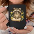 Cute Raccoon Reading Book Flowers Floral Graphic Print Coffee Mug Unique Gifts