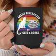 Easily Distracted By Cats And Books – Retro Sunset Rainbow Graphic Print Coffee Mug Unique Gifts
