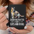 Easily Distracted By Cats And Books Reader Cat Lovers For Men Women Girls Kids Graphic Print Coffee Mug Unique Gifts