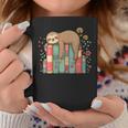 Floral Sloth Sleeping On Books Graphic Print Coffee Mug Unique Gifts
