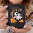 Ghost Reading Book On Swing Halloween Autumn Art Graphic Print Coffee Mug Unique Gifts