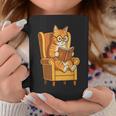 Ginger Tabby Cat Reading Book Glasses Retro Illustration Graphic Print Coffee Mug Unique Gifts