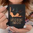 Life Is Books And Cats Book Lover Cat Mom Bookworm Cat Dad Graphic Print Coffee Mug Unique Gifts