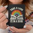 Take A Look A Book Vintage Reading Librarian Rainbow Graphic Print Coffee Mug Unique Gifts