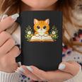 Orange Cat Reading Book Flowers Graphic Print Coffee Mug Unique Gifts Orange Cat Reading Book Flowers Graphic Print Coffee Mug Unique Gifts