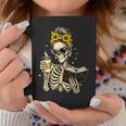Skeleton Girl Drinking Coffee Bow Sunflower Book Lover Graphic Print Coffee Mug Unique Gifts