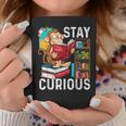 Stay Curious Monkey Reading Book Lover Bookworm Graphic Print Coffee Mug Unique Gifts