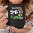 Summer Reading 2026 Unearth a Story Theme Dinosaur Book Nerd Graphic Print Coffee Mug Unique Gifts