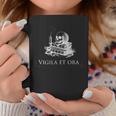 Vigila Et Ora Skull On Books Latin Graphic Print Coffee Mug Unique Gifts