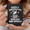 Women's Easily Distracted By Wolves And Books – Book & Wolf Lover Graphic Print Coffee Mug Unique Gifts