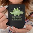 Women's The Library Is Dino-Mite Stegosaurus Reading Kids Book Graphic Print Coffee Mug Unique Gifts