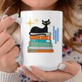 Cat And Books Retro Midcentury Mid Century Aesthetic Graphic Print Coffee Mug Unique Gifts