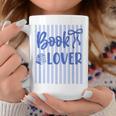 Coquette Book Lover Preppy Blue Stripes Bookworm Reading Graphic Print Coffee Mug Unique Gifts