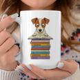 Cute Jack Russel Dog Reading On Pile Of Books Premium Tri-Blend Graphic Print Coffee Mug Unique Gifts