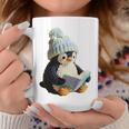 Cute Penguin Reading Book Faux-Crochet Print Graphic Print Coffee Mug Unique Gifts