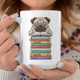 Cute Pug Dog Reading Book On Pile Of Books Graphic Print Coffee Mug Unique Gifts